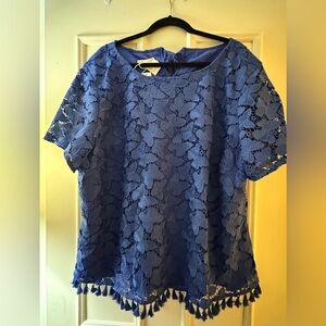 Talbots-RSVP Talbots-Blue Short Sleeve Butterfly Lace Top BNWT-3x